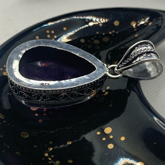 Unique Natural Starburst Amethyst Pendant, Vintage Setting, 925 Sterling Overlay - Picture 7 of 15